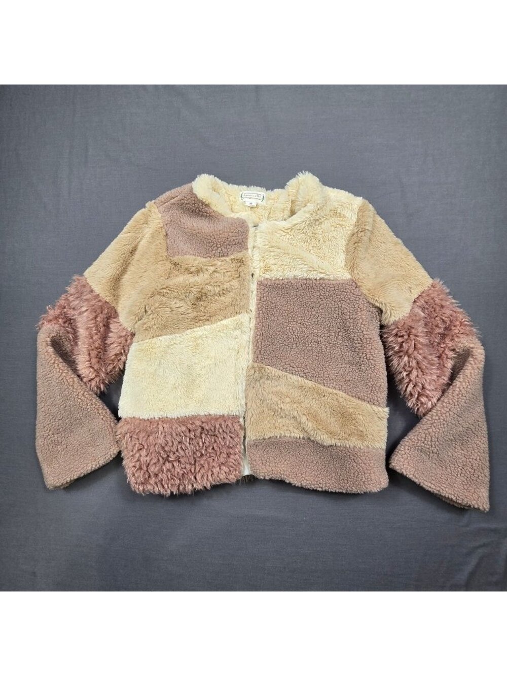Loveriche Medium Sherpa Colorblock Jacket Beige/Pink/Brown Patchwork Soft Fleece